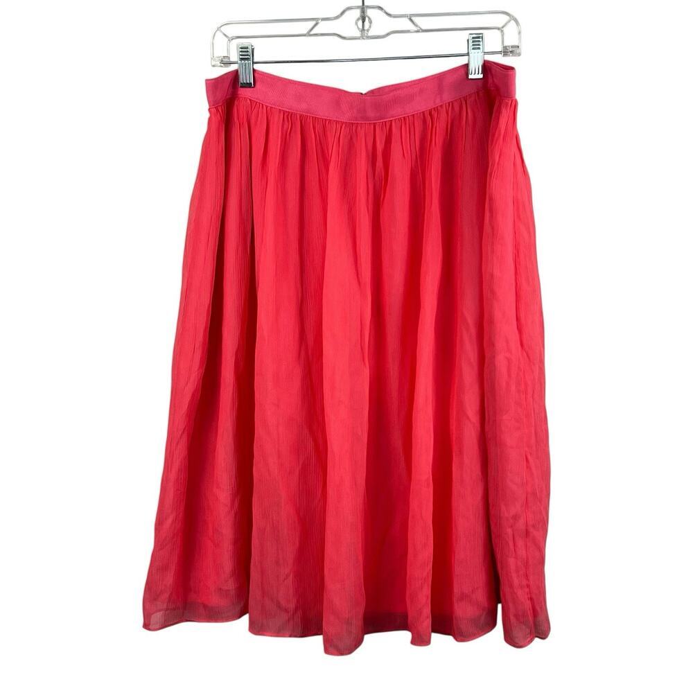 J Crew Coral Pink Orange Chiffon Pleated Knee-Length Silk Blend Skirt Size 12